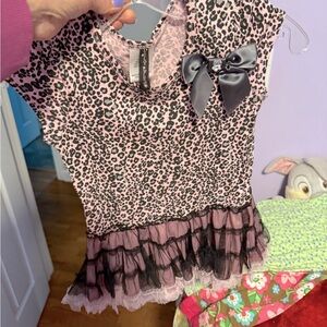 Pink Leopard Print Dress with Black Bow